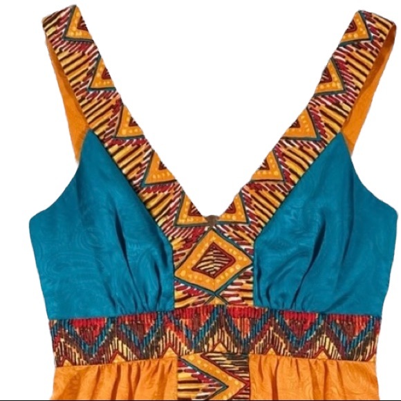 RARE!!! - Phoebe Couture Silk Orange Multicolored Sleeveless Print Dress Size 2 - Picture 3 of 8